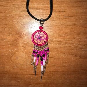 pink dream catcher beaded necklace